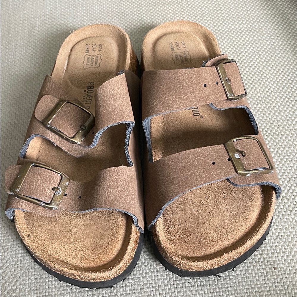 Kids Brown Buckle Slide Sandals
